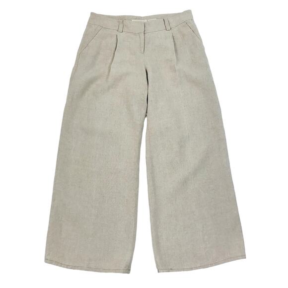 MICHAEL KORS Linen Wide Pant Women Sz10 Natural Cottage Fairy Retro Preppy Boho - Picture 1 of 7